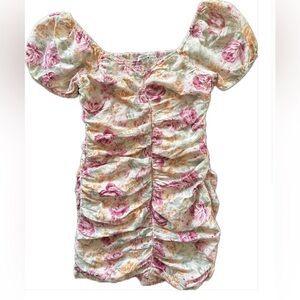 American Eagle M Floral Ruched Puff Sleeve Mini Dress Ethereal Boho